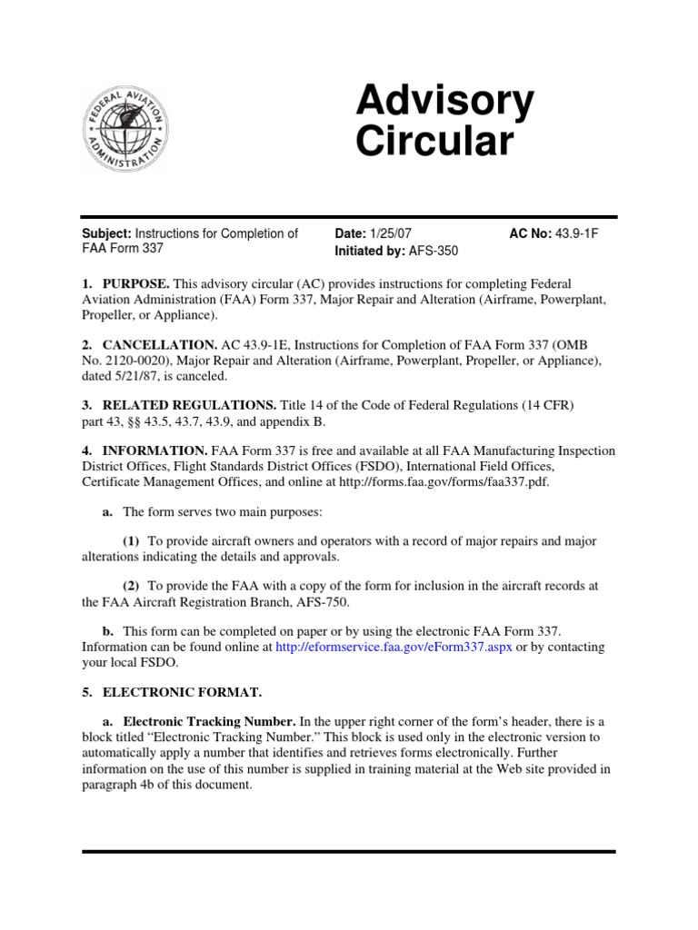 Advisory Circular 43 Ac43!9!1f Federal Aviation Administration