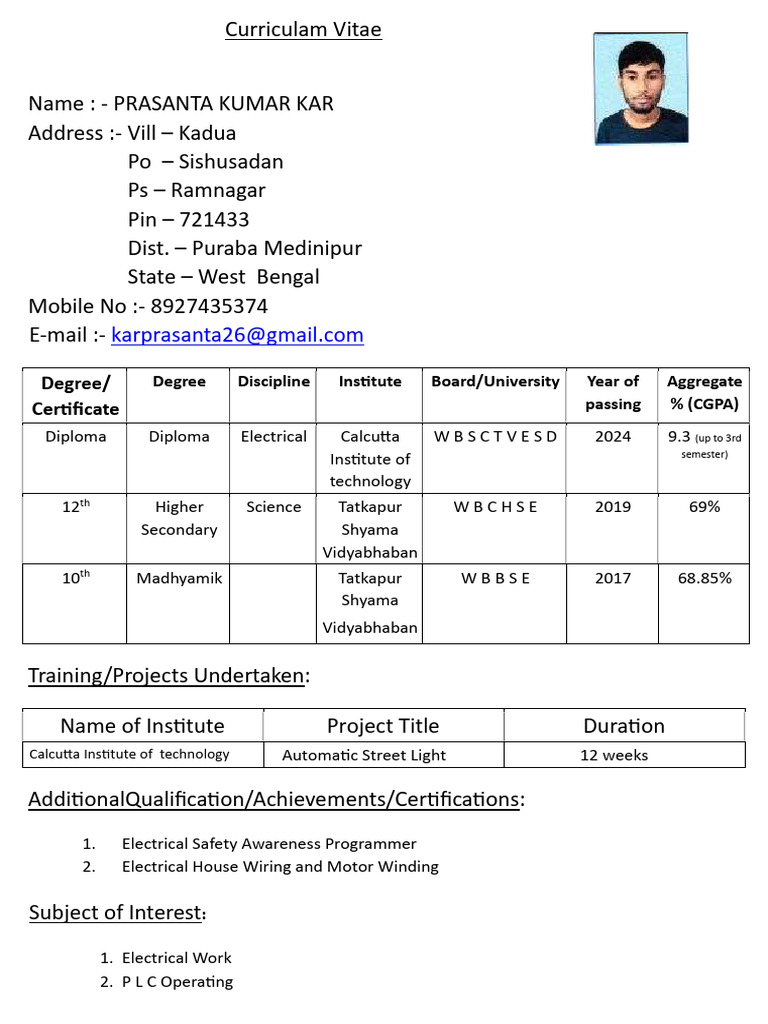 Prasanta Kumar Kar's CV | PDF