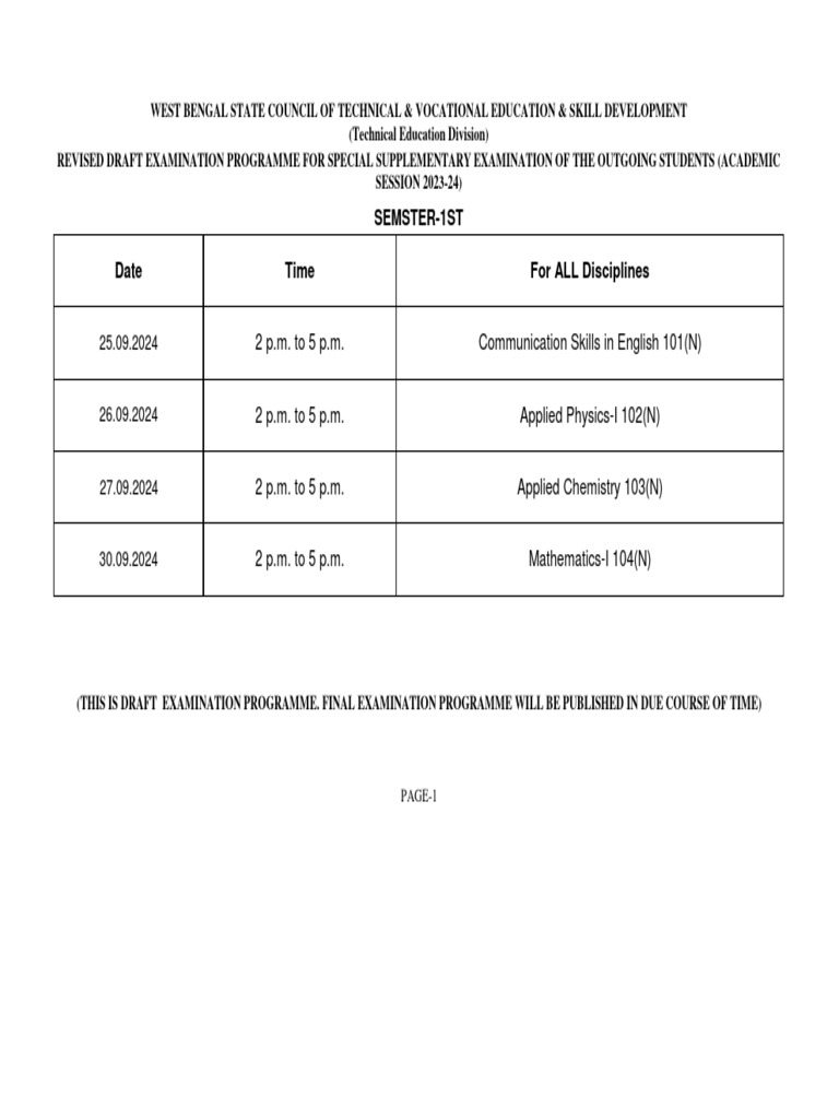 REVISED DRAFT ROUTINE_SUPPLEMENTARY EXAM-2024 | PDF | Engineering ...