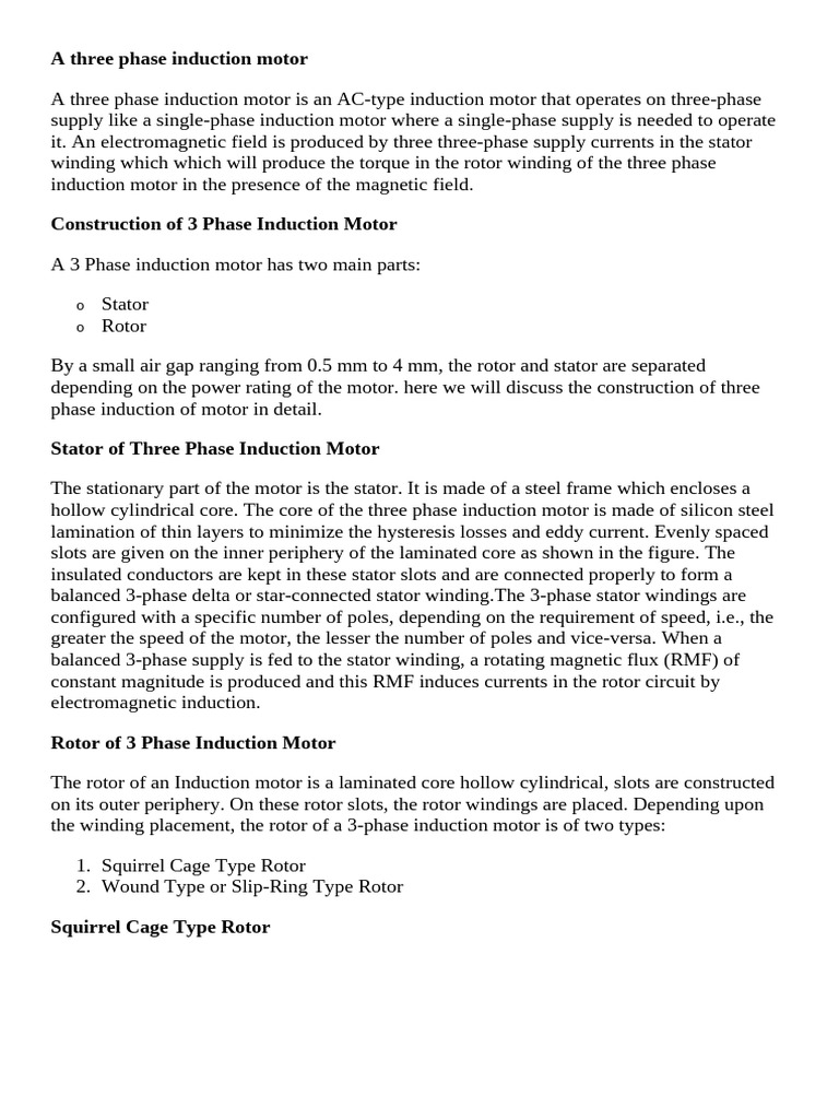 A Three Phase Induction Motor | PDF | Electric Motor | Electromagnetic ...