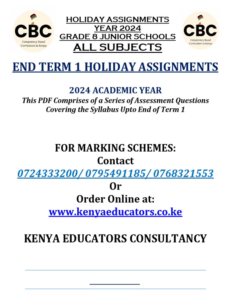 Grade 8 Holiday Assignments 2024 | PDF