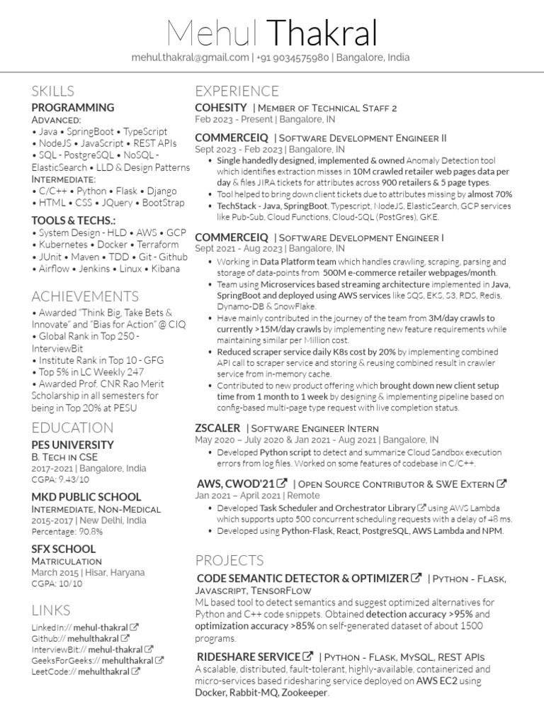 Mehul Thakral: Software Engineer Profile | PDF | Postgre Sql | Amazon ...