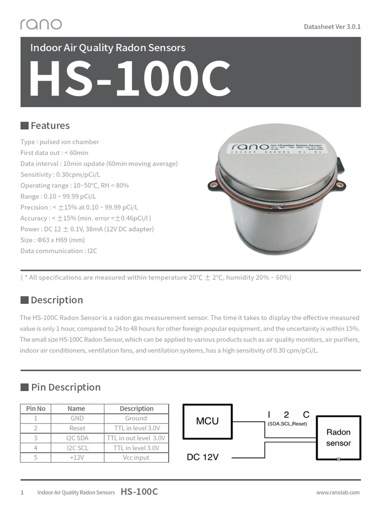 HS-100C Radon Sensor Overview | PDF | Sensor | Electrical Engineering