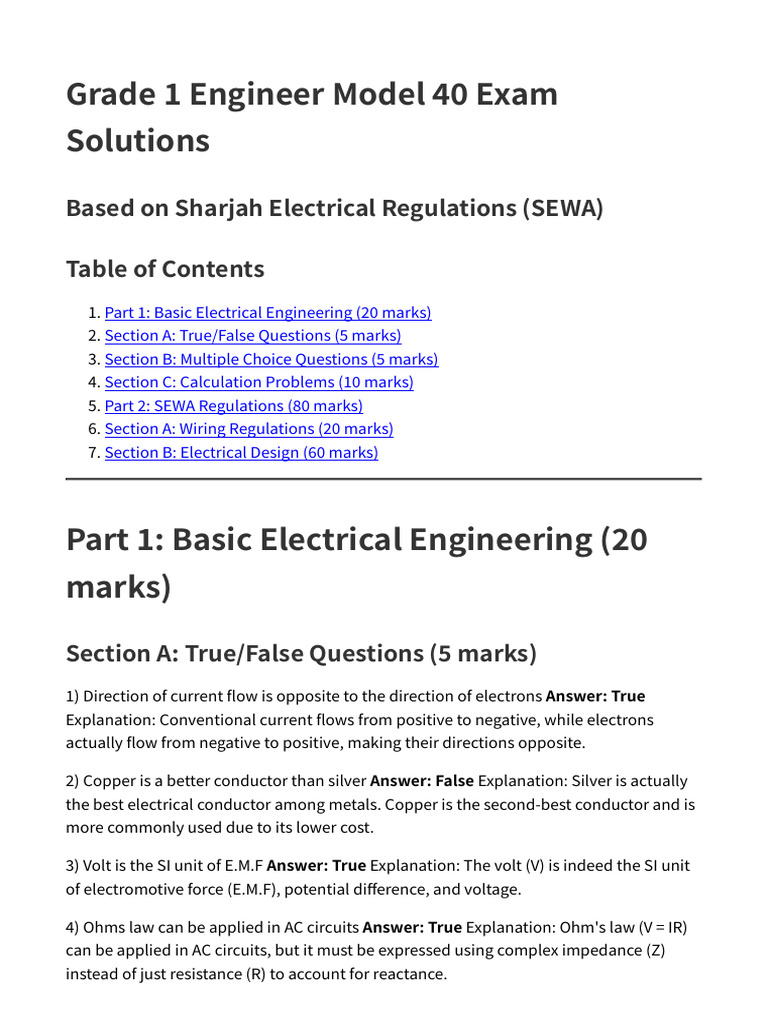 Grade 1 Engineer Model 40 Exam Solutions | PDF | Resistor | Series And ...