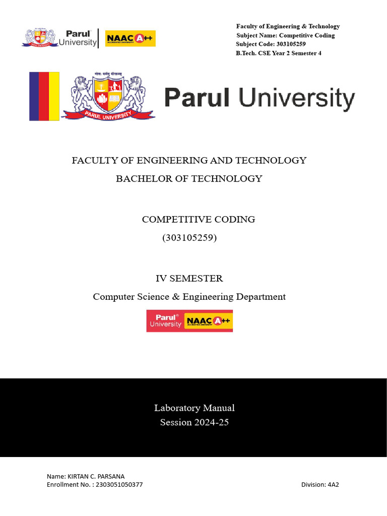 Competitive Coding Lab Manual 2024-25 | PDF | Queue (Abstract Data Type ...