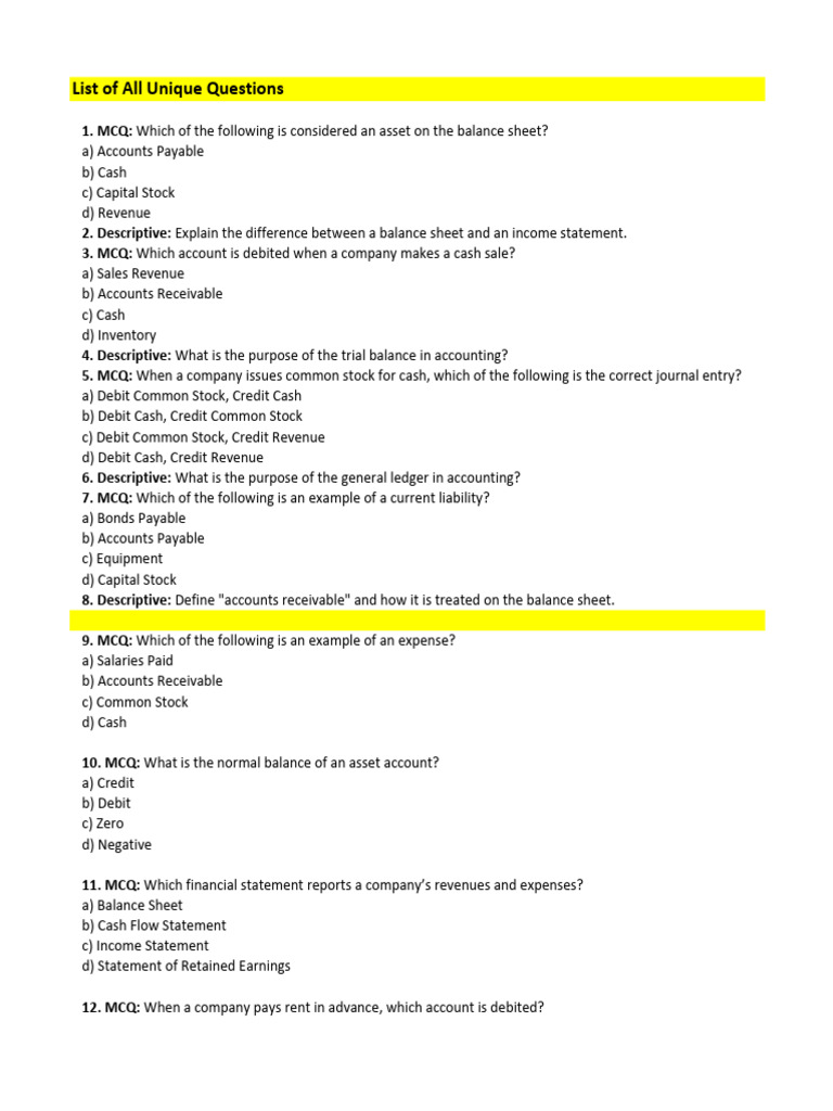 Easy Question Bank | PDF | Debits And Credits | Financial Services
