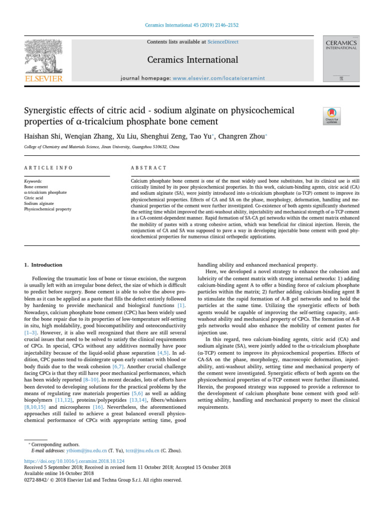 Synergistic Effect of Citric Acid and Sodium Alginate On The Properties ...
