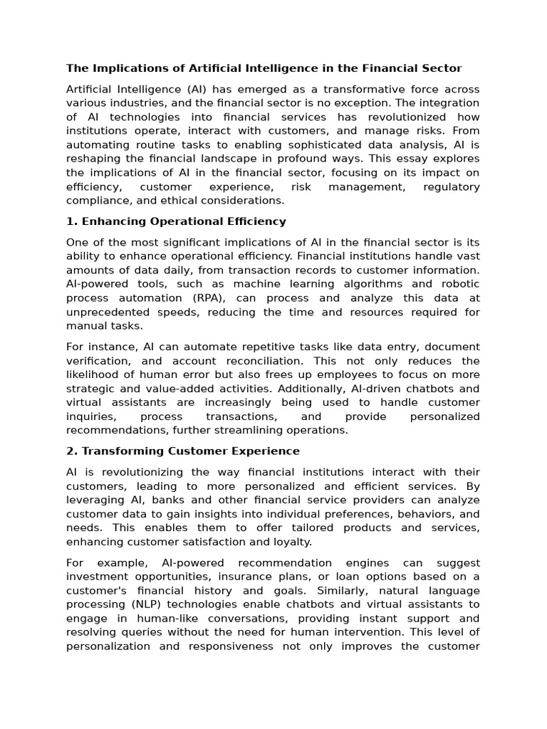 Implications of Artificial Intelligence in The Financial Sector | PDF ...