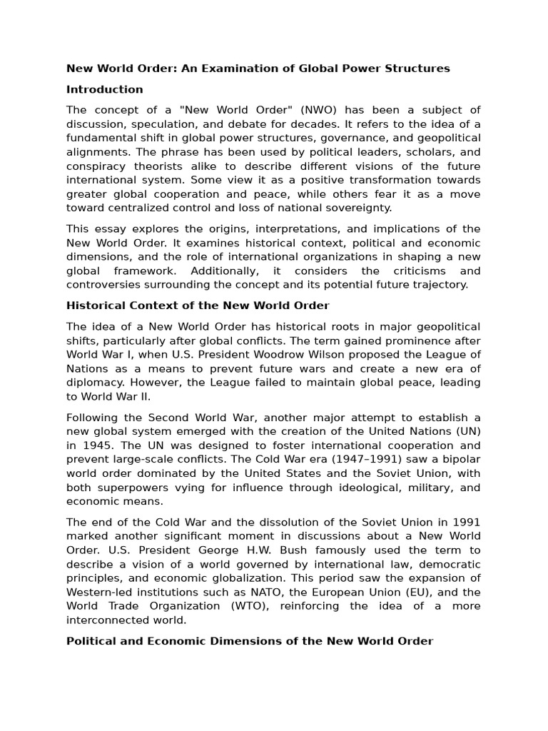 New World Order: Power Dynamics Explored | PDF | New World Order ...