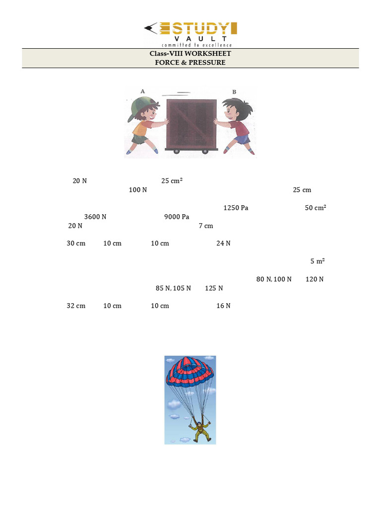 Class 8 Force and Pressure Worksheet | PDF | Force | Pressure