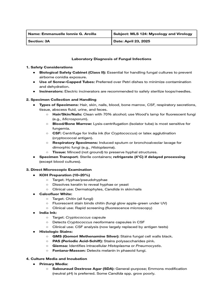 Laboratory Diagnosis of Fungal Infections | PDF | Fungus | Microbiology