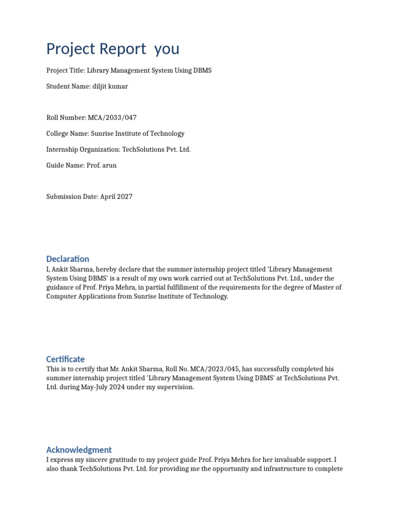 Library Management System Project Report | PDF | My Sql | Python ...