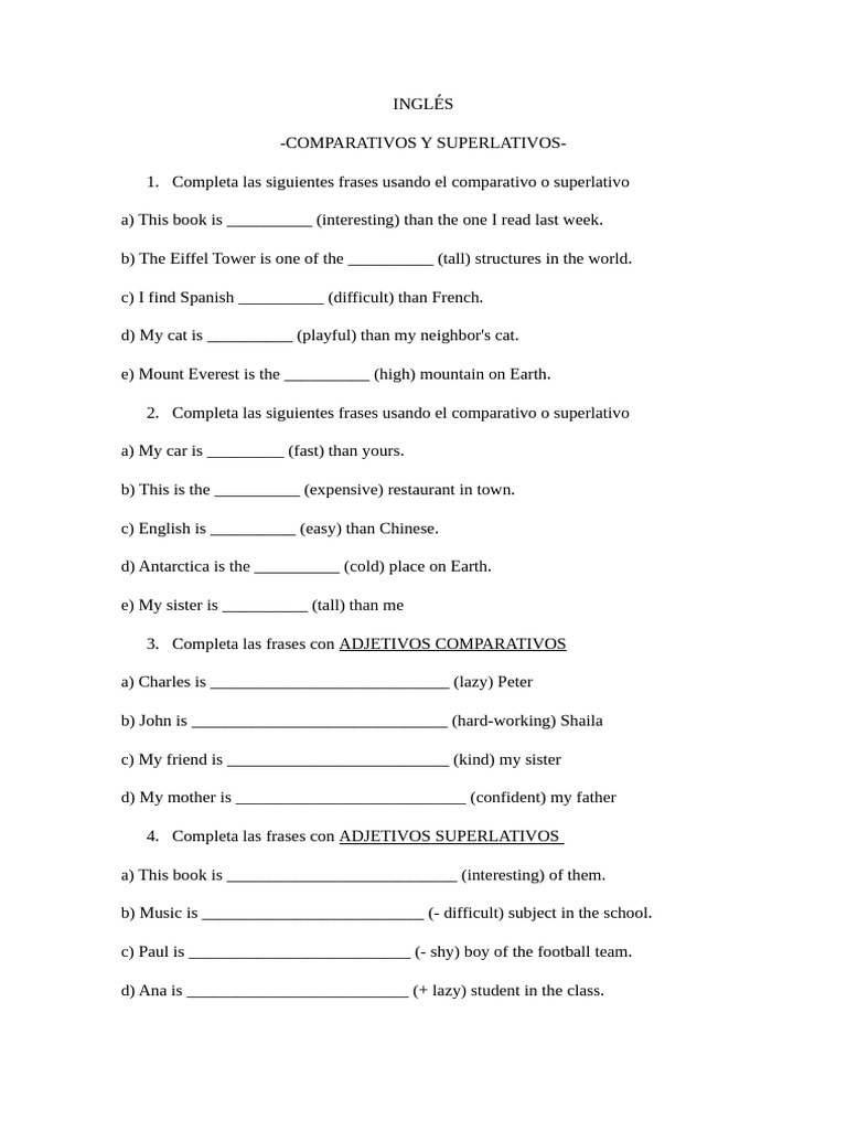 Ejercicios de Comparativos y Superlativos | PDF