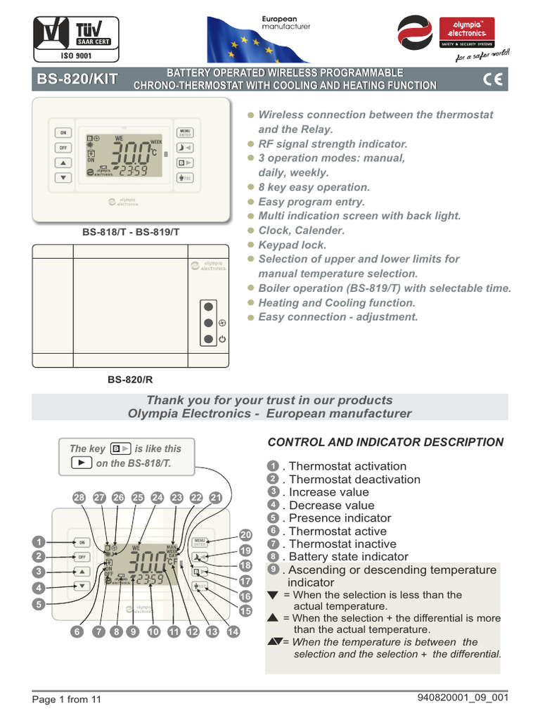 Wireless Programmable Thermostat Guide | PDF | Thermostat | Fahrenheit