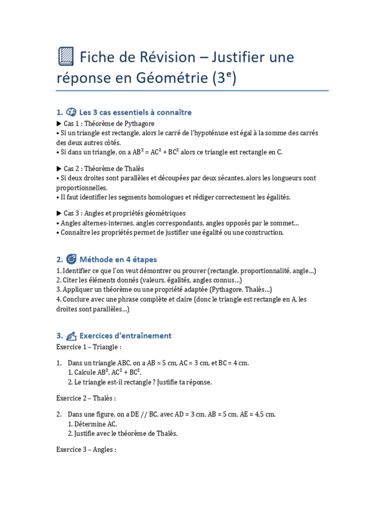 Justification en Géométrie : Méthodes et Exercices | PDF