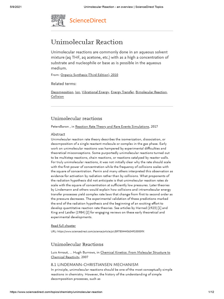 Unimolecular Reaction Overview and Theory | PDF | Chemical Reactions ...