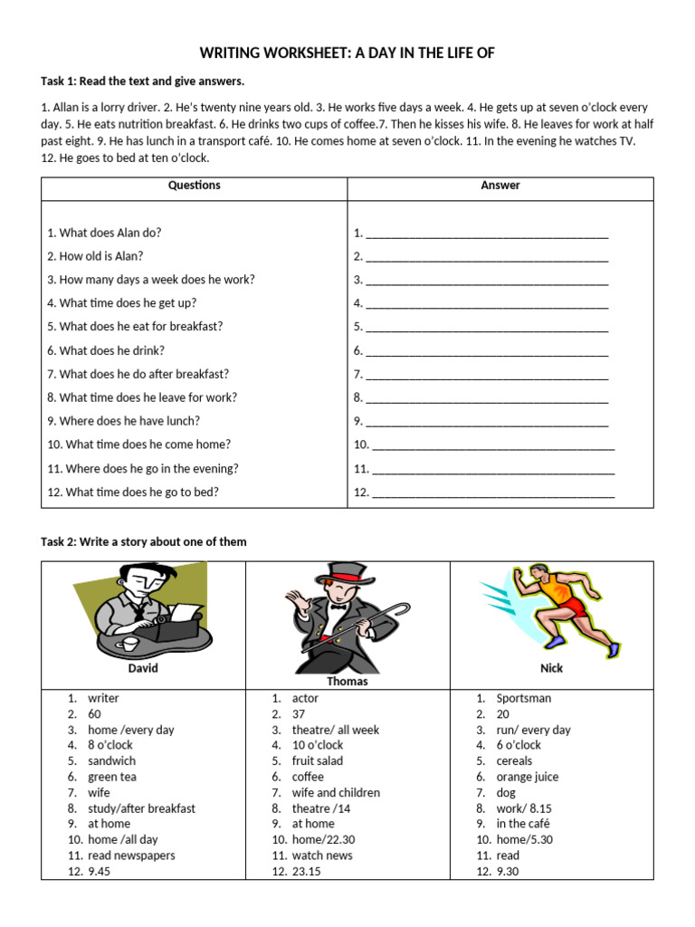 Daily Routines Writing Worksheet | PDF | Coffeehouse | Lunch