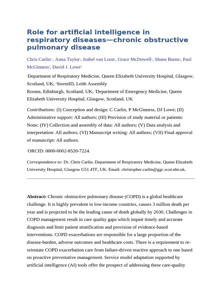 Role For Artificial Intelligence in Respiratory Diseases | PDF ...
