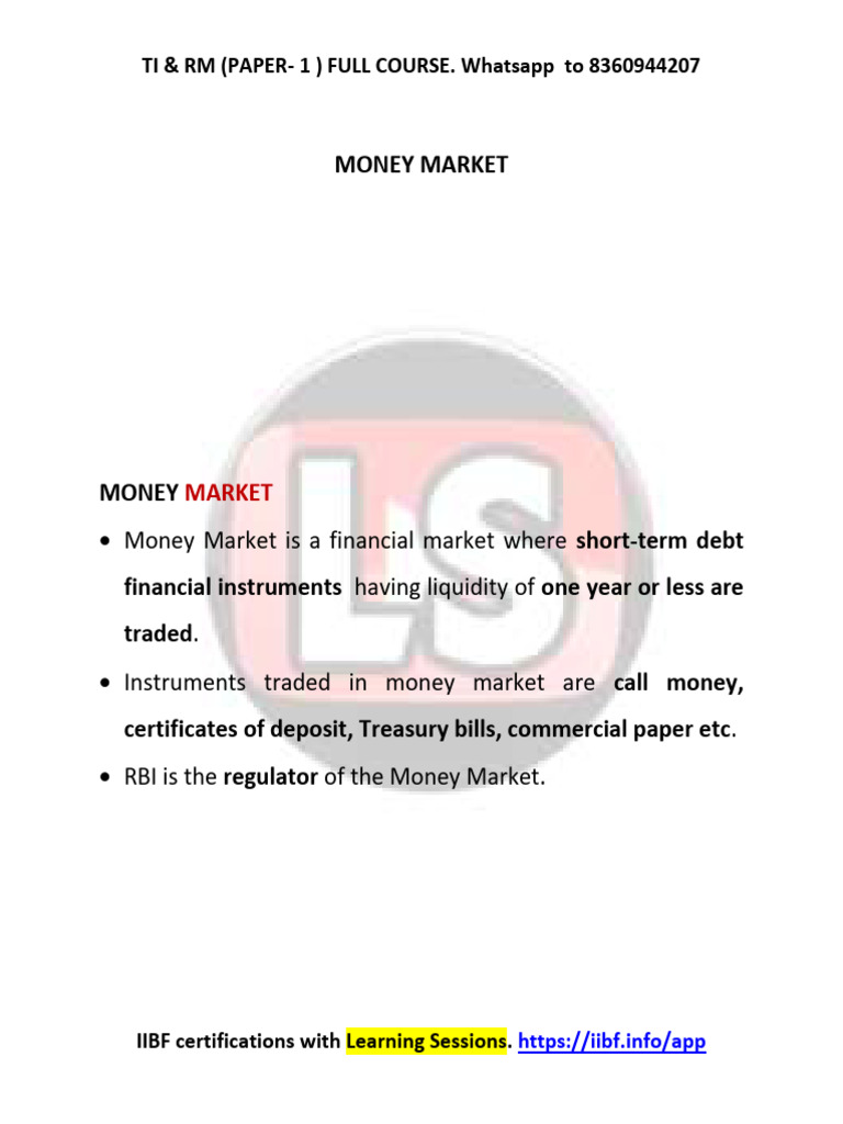 Money Market Overview and Instruments | PDF | Repurchase Agreement ...