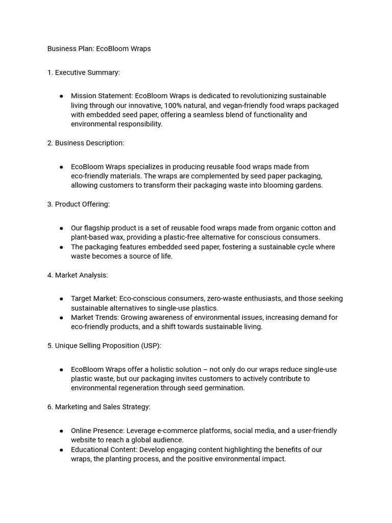 EcoBloom Wraps: Sustainable Food Solutions | PDF | Sustainability ...