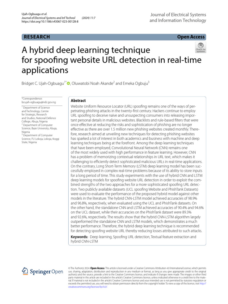 A Hybrid Deep Learning Technique For Spoofing Website URL Detection in ...