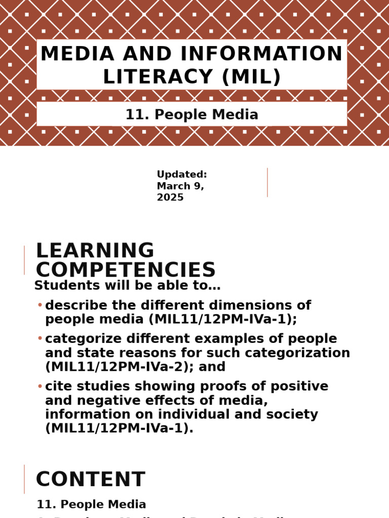 11. Media and Information Literacy MIL People Media 1 | PDF ...