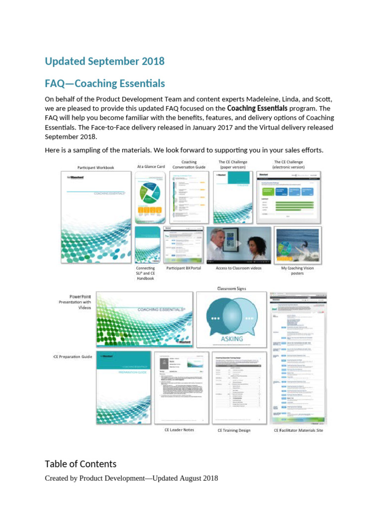 Coaching Essentials (CE) FAQ September 2018 | PDF