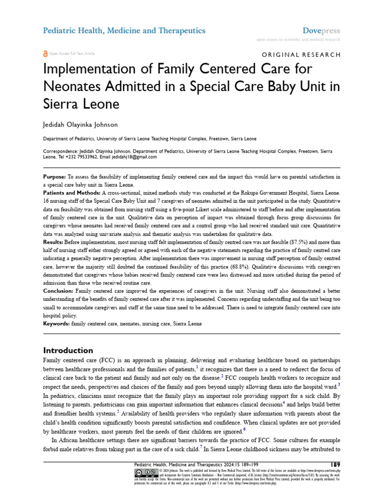Family Centered Care for Neonates in Sierra Leone | PDF | Neonatal ...