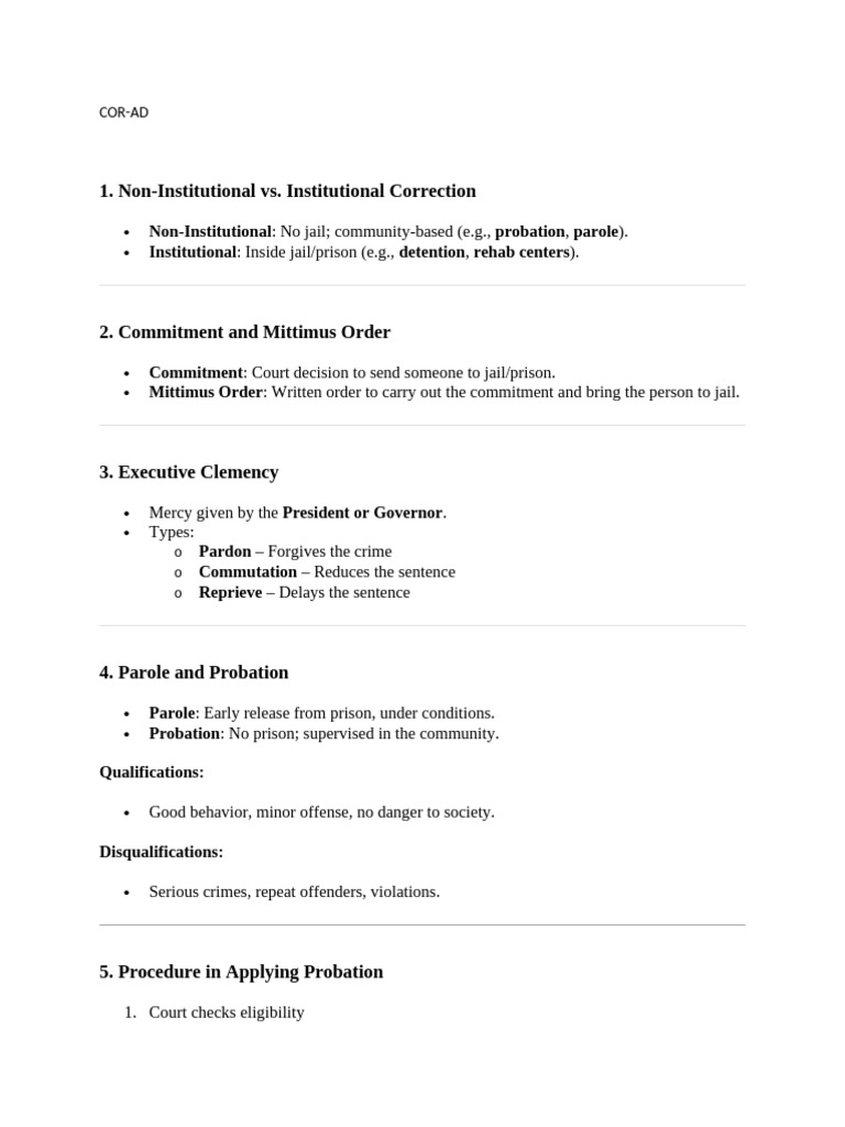 Correctional Systems and Procedures Overview | PDF | Pardon | Probation
