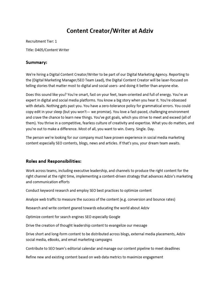 Digital Content Writer at Adziv | PDF | Popular Culture & Media Studies ...