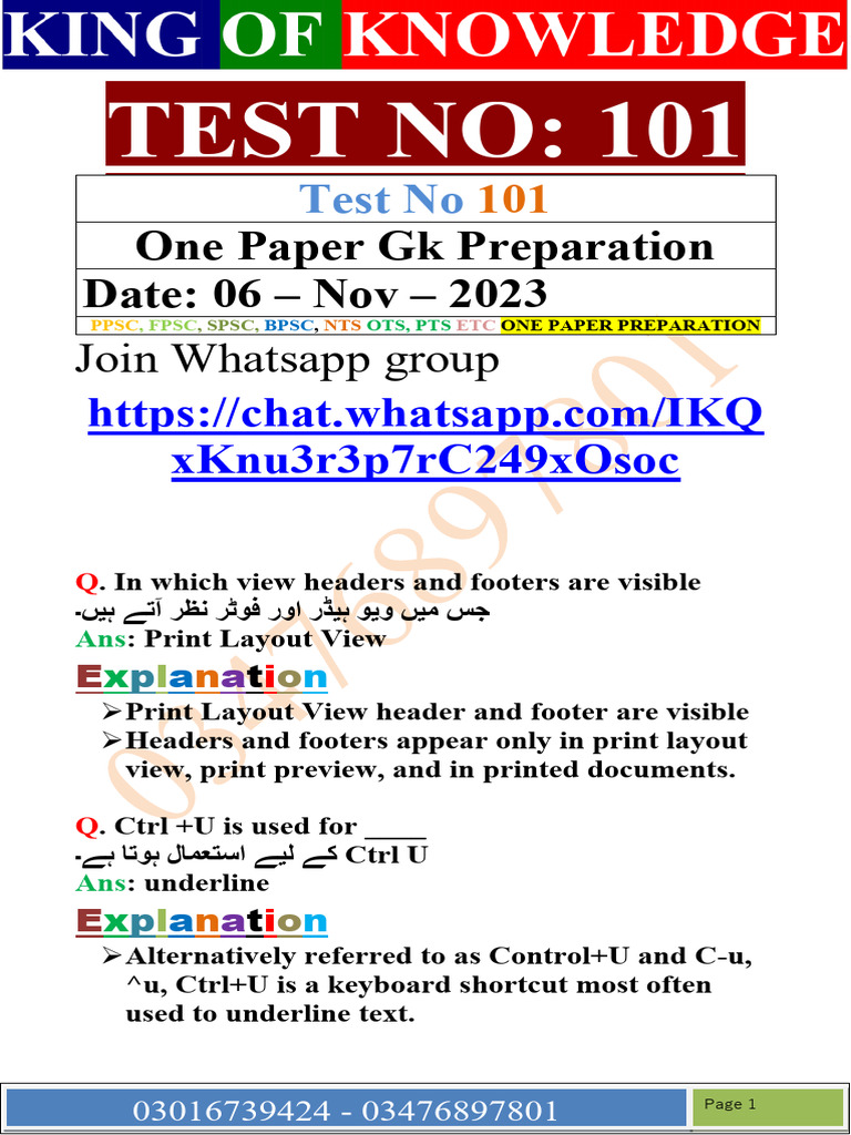 Test No 101 (2023) | PDF