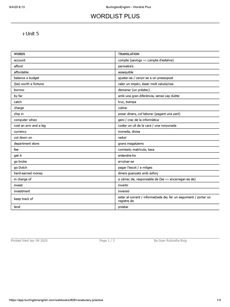 BurlingtonEnglish - Wordlist Plus | PDF