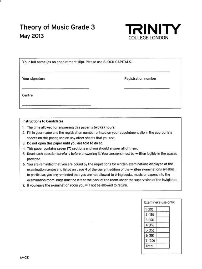 Theory Grade 3 - May 2013 | PDF
