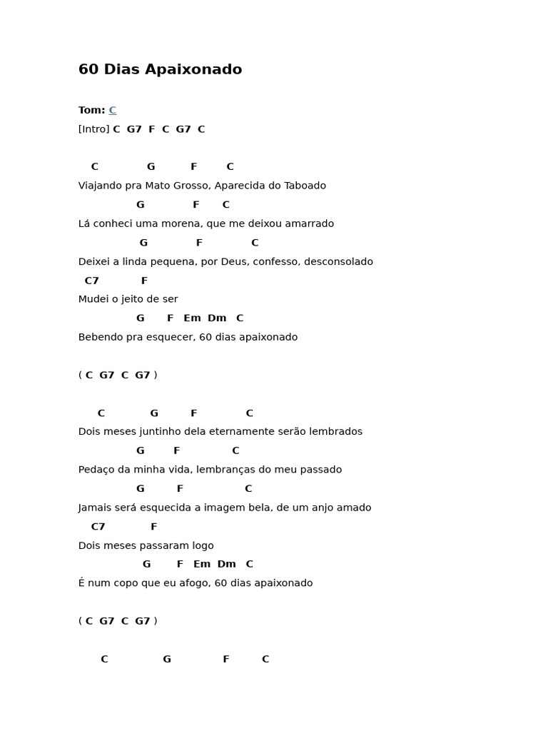 60 Dias Apaixonado: Letra e Cifras | PDF
