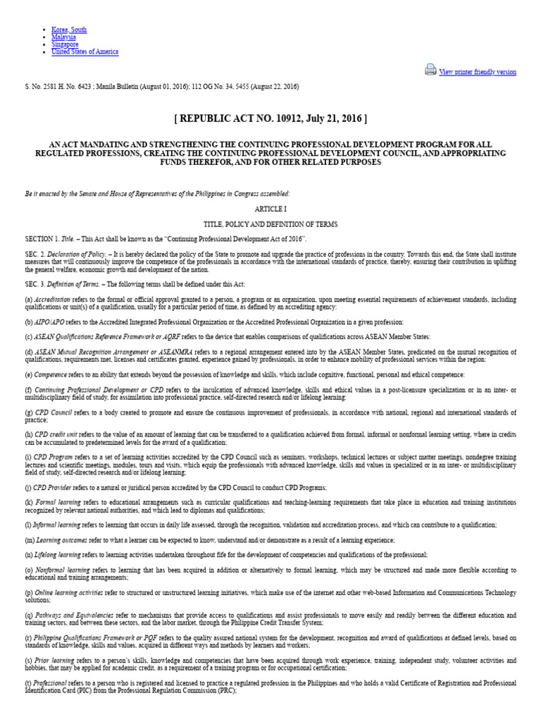 Continuing Professional Development Act 2016 | PDF | Professional ...