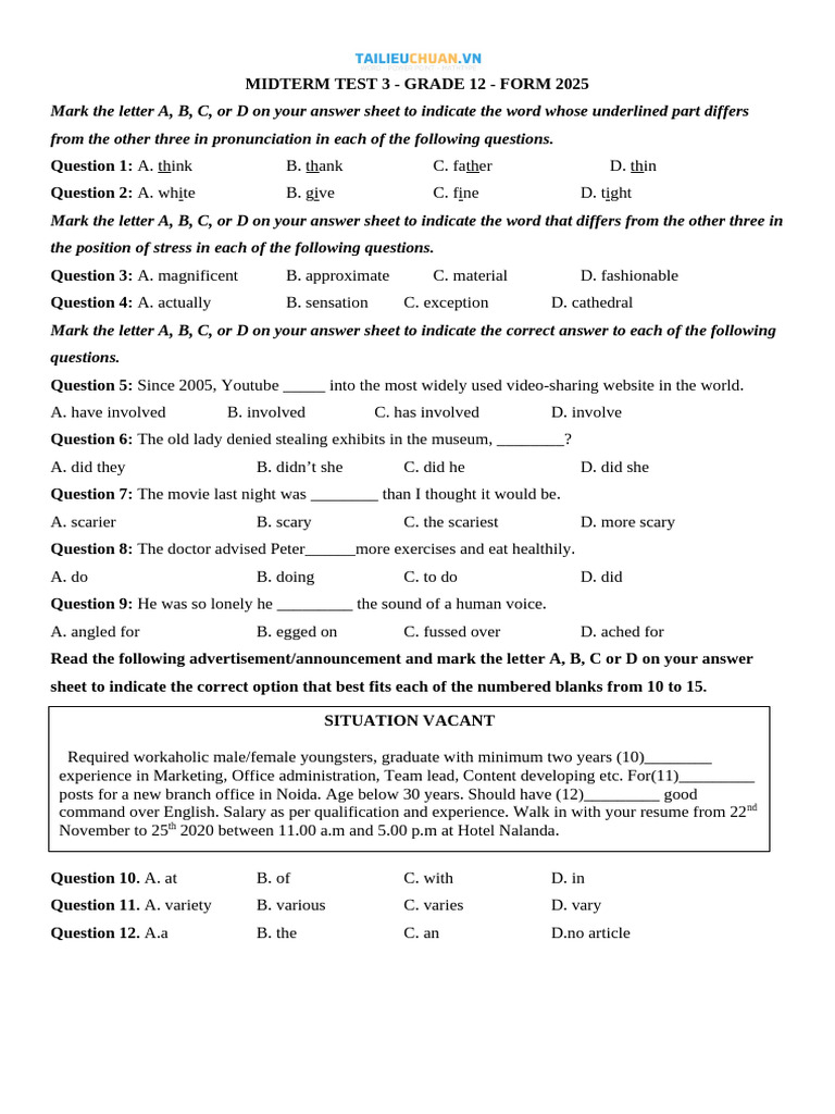 Grade 12 Midterm Test 2025 Questions | PDF | Climate Change | Deforestation
