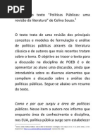 Síntese do texto de SOUZA Políticas publicas uma revisão de literatura