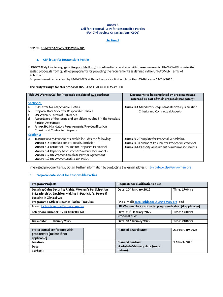 Call For Proposal Template For Responsible Parties FN 1 | PDF ...