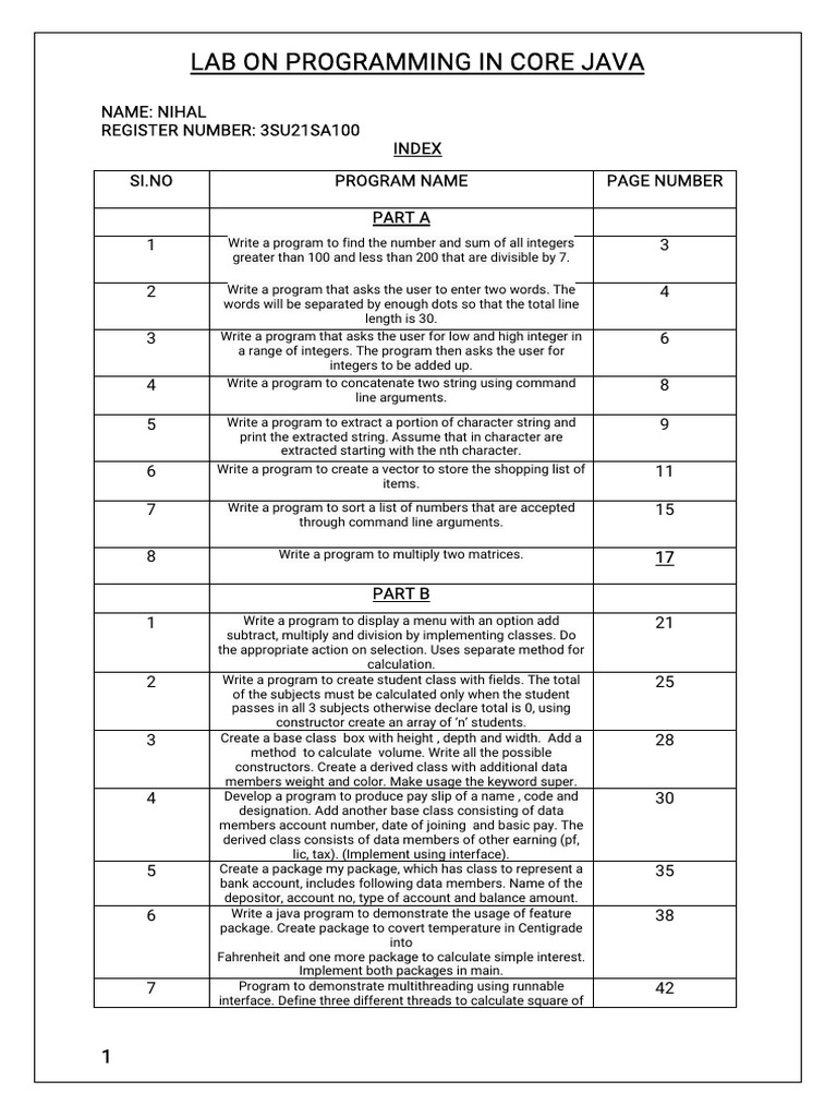 JAVA LAB RECORD Nihal | PDF