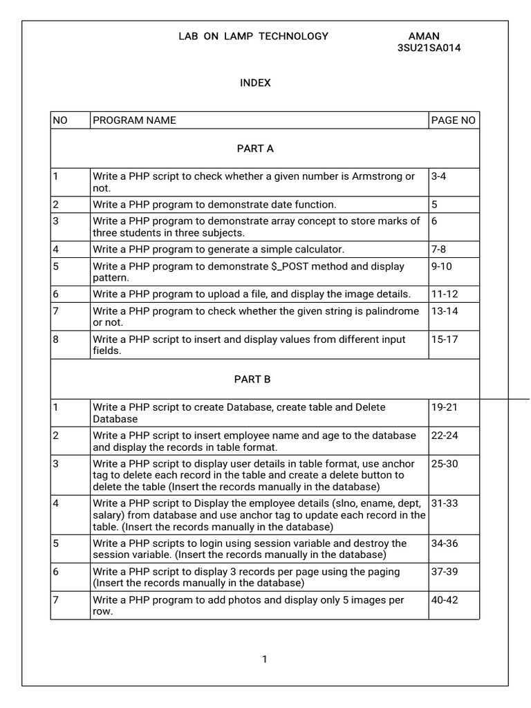 PHP Programming Lab Exercises on LAMP | PDF | Unix Software | Php