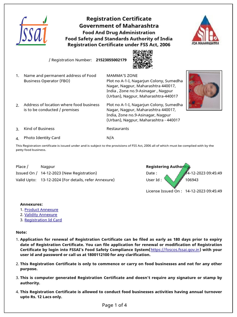Registration Certificate Government of Maharashtra | PDF | Foods