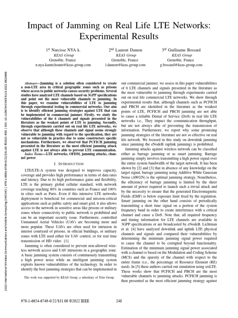 Impact of Jamming On Real Life LTE Networks Experimental Results | PDF ...