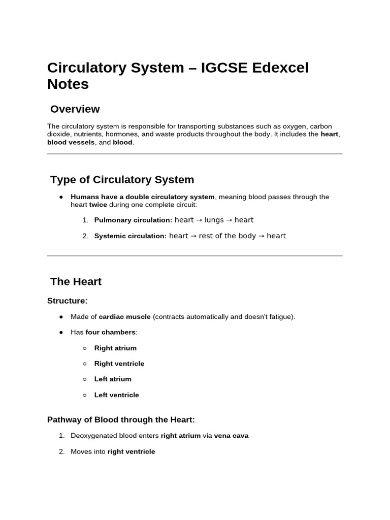 IGCSE Edexcel Circulatory System Guide | PDF | Circulatory System | Heart