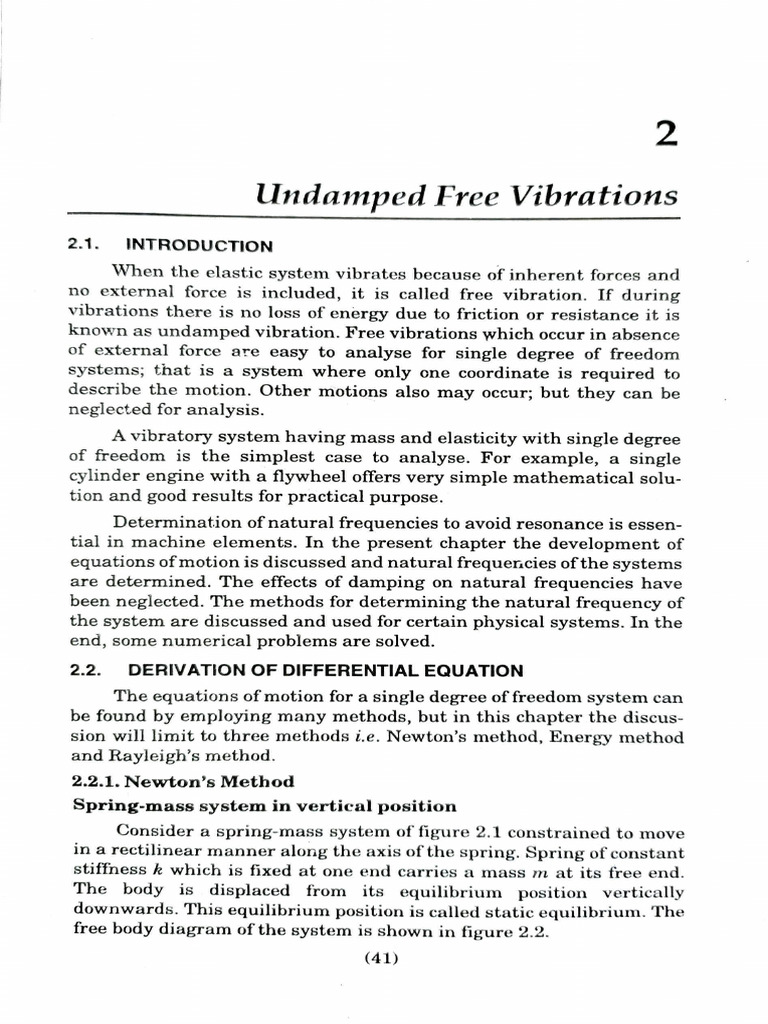 Undamped Free Vibrations Analysis | PDF | Force | Oscillation