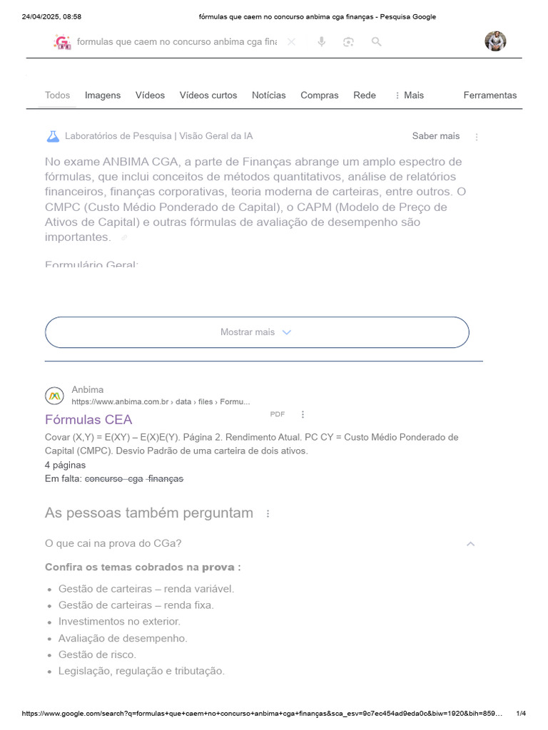 Fórmulas Que Caem No Concurso Anbima Cga Finanças - Pesquisa Google ...