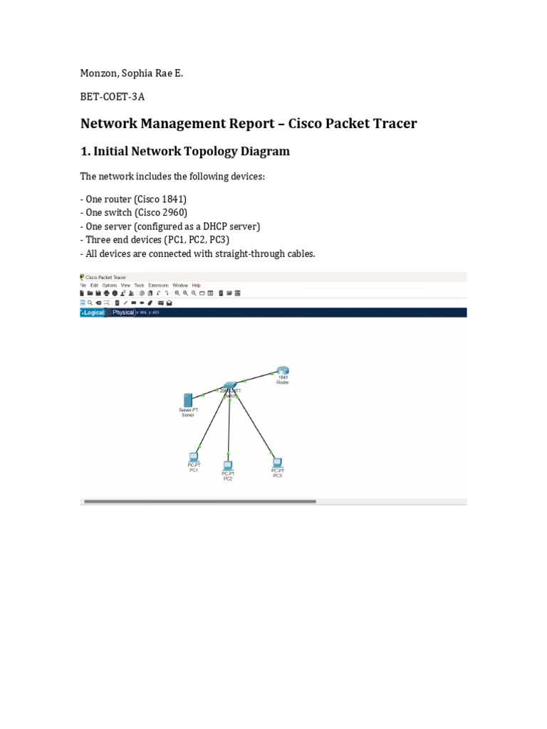 Cisco Packet Tracer Network Report | PDF