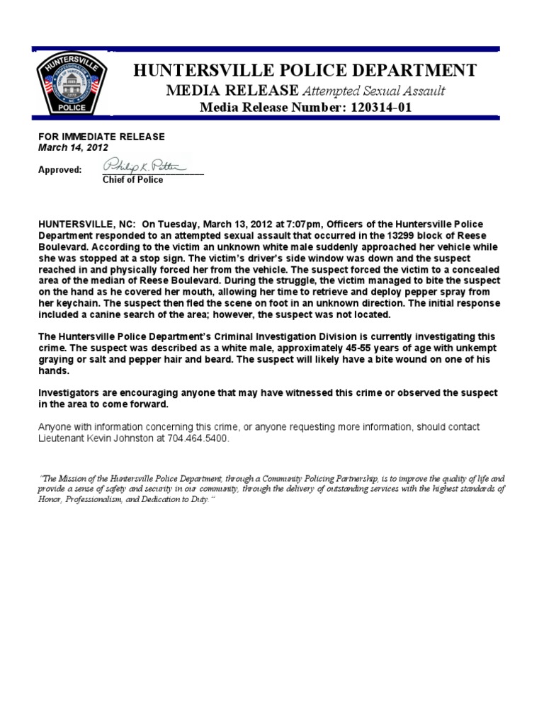 Huntersville Attempted Assault Report | PDF | Self-Improvement ...