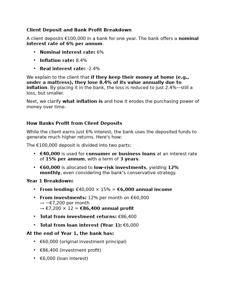 Client Deposit vs Bank Profit Analysis | PDF | Interest | Banks