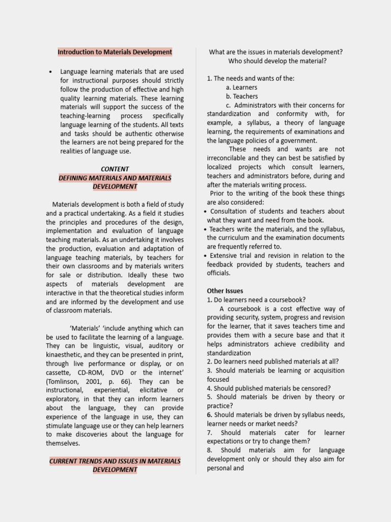 Introduction To Materials Developmentt | PDF | Learning | Teachers