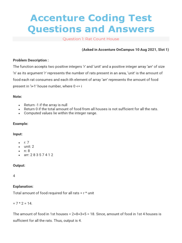 Accenture Coding Test Questions & Solutions | PDF | String (Computer ...